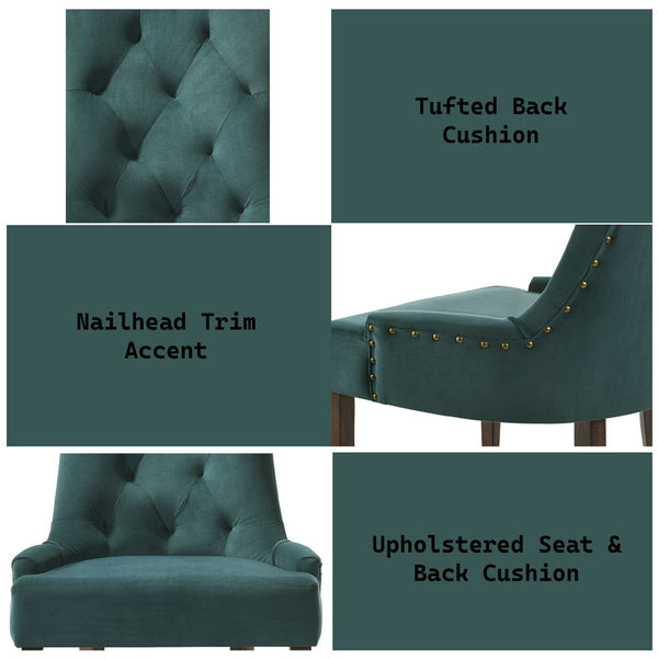 Farren - Side Chair (Set of 2) - Green Velvet & Espresso Finish