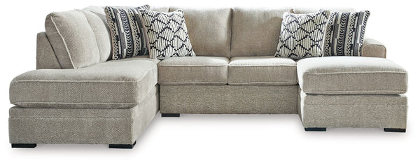 This sectional caters to your need for contemporary comfort. Itâ€™s decked out in feel-good fabric in a versatile hue. Family-friendly and ideal for hosts with the most, two chaises give more people the space the sprawl out. Quality time has never been so
