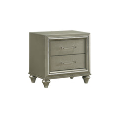 Meet the Lumina Nightstand, a durable fusion of solid Rubberwood and manufactured wood, enveloped in eco-friendly decorative laminate for enduring strength and stability. Its sleek exterior boasts a high gloss gray finish, complemented by embossed silver 