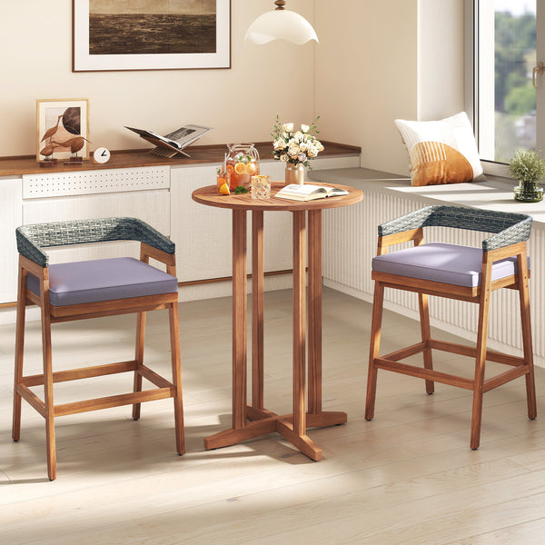 Solid acacia wood construction for long-term use (natural  sturdy)<br>Suitable for 2-4 people with a 28" round tabletop<br>Slatted tabletop ensures hassle-free cleaning<br>Reinforced connections for additional stability<br>Adjustable foot pads adapt to un
