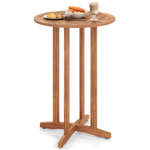 Solid acacia wood construction for long-term use (natural  sturdy)<br>Suitable for 2-4 people with a 28" round tabletop<br>Slatted tabletop ensures hassle-free cleaning<br>Reinforced connections for additional stability<br>Adjustable foot pads adapt to un