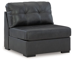 This armless chair is made with a combination of 100% top grain leather and faux leather upholstery. Fully finished on all sides, it pairs with other items in the series to make a modular sectional.<br><br><b>Additional Dimensions</b><br><ul><li>Seat dept