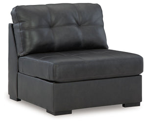This armless chair is made with a combination of 100% top grain leather and faux leather upholstery. Fully finished on all sides, it pairs with other items in the series to make a modular sectional.<br><br><b>Additional Dimensions</b><br><ul><li>Seat dept