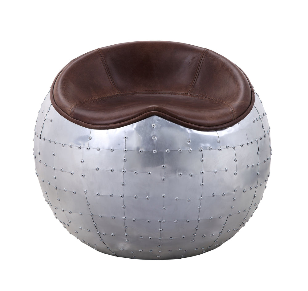 With its whimsically round aluminum base, the Brancaster ottoman is a unique accent seat that will look great in any room. The padded seat is upholstered in top grain leather, and comes in four color options: retro brown, antique ebony, antique red, and a