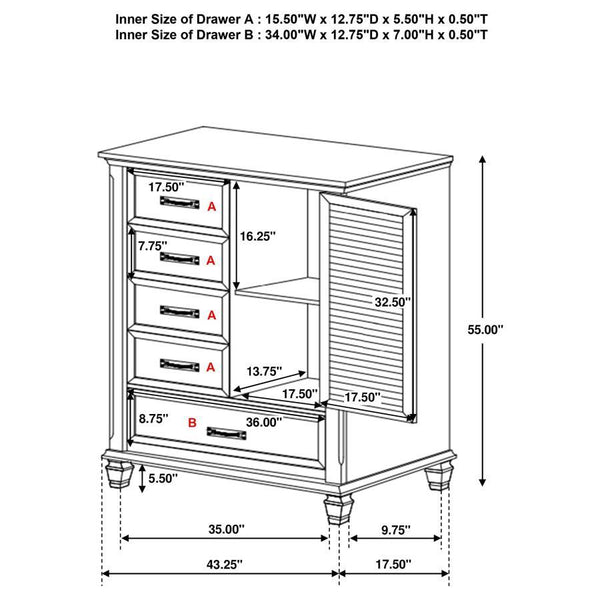 Franco - 5-Drawer Door Chest - Distressed White
