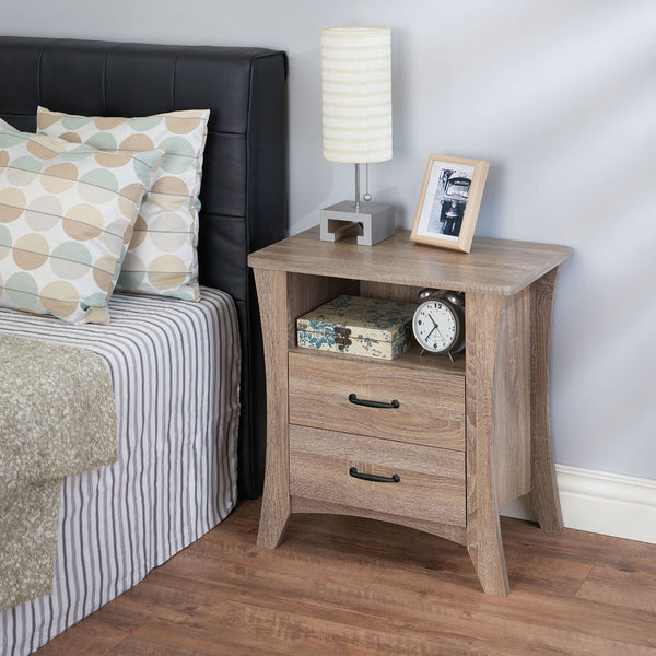 Enlarge your bedroom storage with this Colt nightstand in rustic natural finish. The large top surface holds a lamp and clock, and an open shelf keeps books and tissues within easy reach. It also features 2 drawers to store book, magazines, and other esse