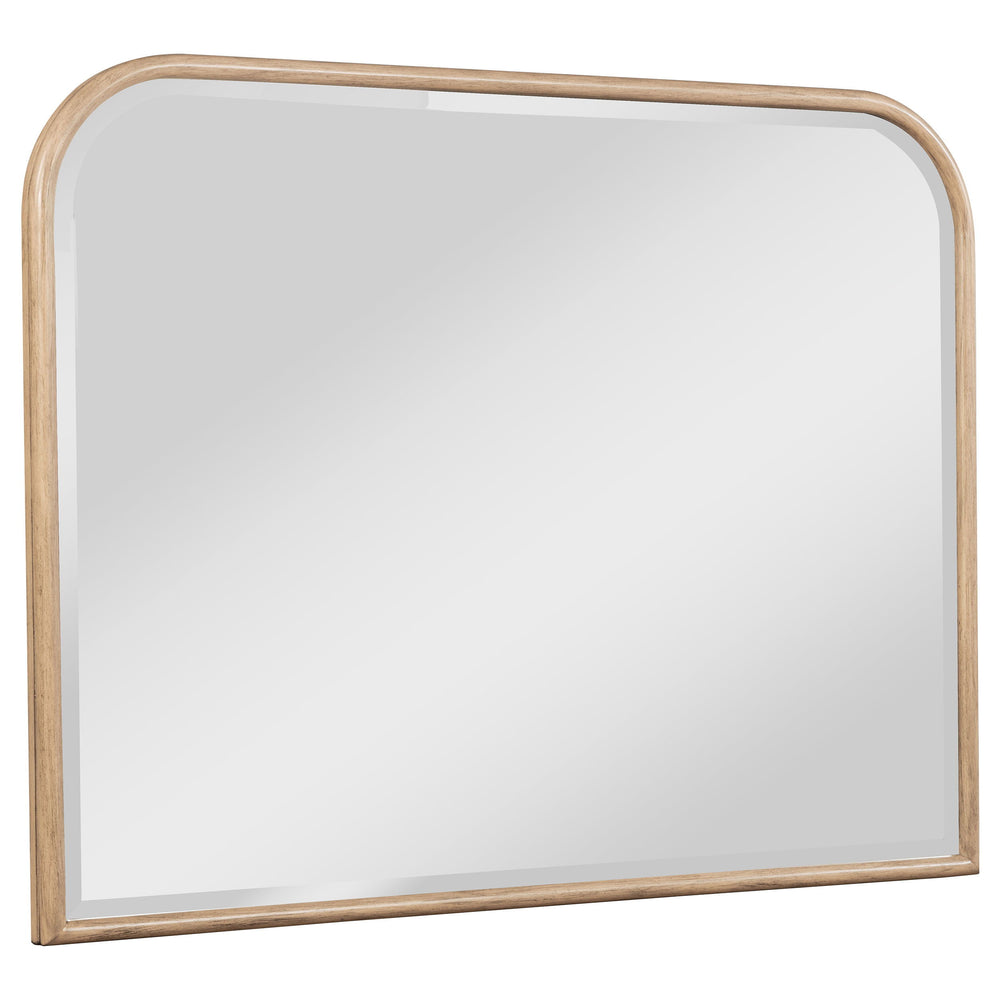This dresser mirror is the perfect accent to brighten and expand your bedroom space. The clean lines of the frame are finished in beige oak, offering a neutral, sophisticated look that pairs seamlessly with various decor styles. The mirror enhances light 