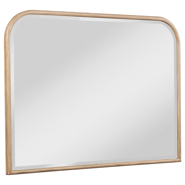 This dresser mirror is the perfect accent to brighten and expand your bedroom space. The clean lines of the frame are finished in beige oak, offering a neutral, sophisticated look that pairs seamlessly with various decor styles. The mirror enhances light 
