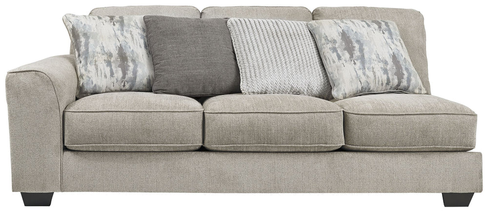 Plush and lovely, this large left-arm facing sofa delights with deep comfort. Itâ€™s casually styled with big, roomy seats and modern textured chenille upholstery. Youâ€™ll find comfort in its soft back and reversible seat cushions. The 4 decorative pillo
