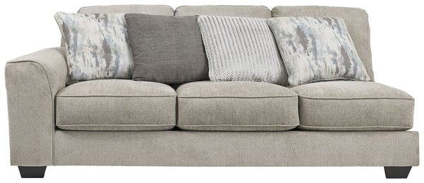 Plush and lovely, this large left-arm facing sofa delights with deep comfort. Itâ€™s casually styled with big, roomy seats and modern textured chenille upholstery. Youâ€™ll find comfort in its soft back and reversible seat cushions. The 4 decorative pillo