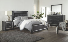 Textured faux black gator finish on case fronts, with replicated Walnut wood grain sides. Cases and bed are accented with faceted chrome details. Large scaled chrome handle with faceted details. Headboards are accented with LED lighting and include a remo