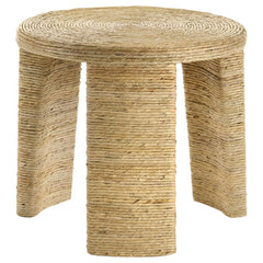 Soothing island vibes bring a relaxed coastal feel to your living space with this round end table, ideal for beach cottages or urban lofts alike. Woven rattan and banana leaf over a mahogany and plywood frame offer tropical texture and lasting durability.
