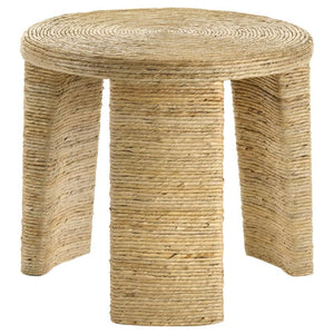 Soothing island vibes bring a relaxed coastal feel to your living space with this round end table, ideal for beach cottages or urban lofts alike. Woven rattan and banana leaf over a mahogany and plywood frame offer tropical texture and lasting durability.