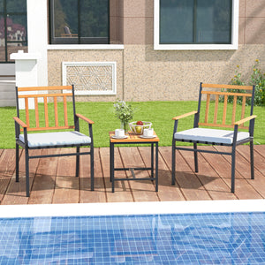 Acacia wood backrest  armrest and tabletop for longevity and beauty<br>Supported by heavy-duty metal frame for high stability<br>Ergonomic chairs with curved backrest and elastic bungee rope seat<br>Soft seat cushions for more coziness<br>Easy to clean wi