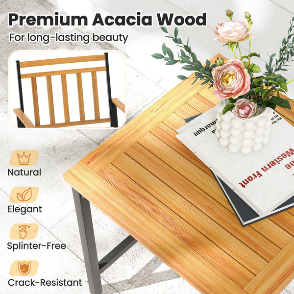 Acacia wood backrest  armrest and tabletop for longevity and beauty<br>Supported by heavy-duty metal frame for high stability<br>Ergonomic chairs with curved backrest and elastic bungee rope seat<br>Soft seat cushions for more coziness<br>Easy to clean wi