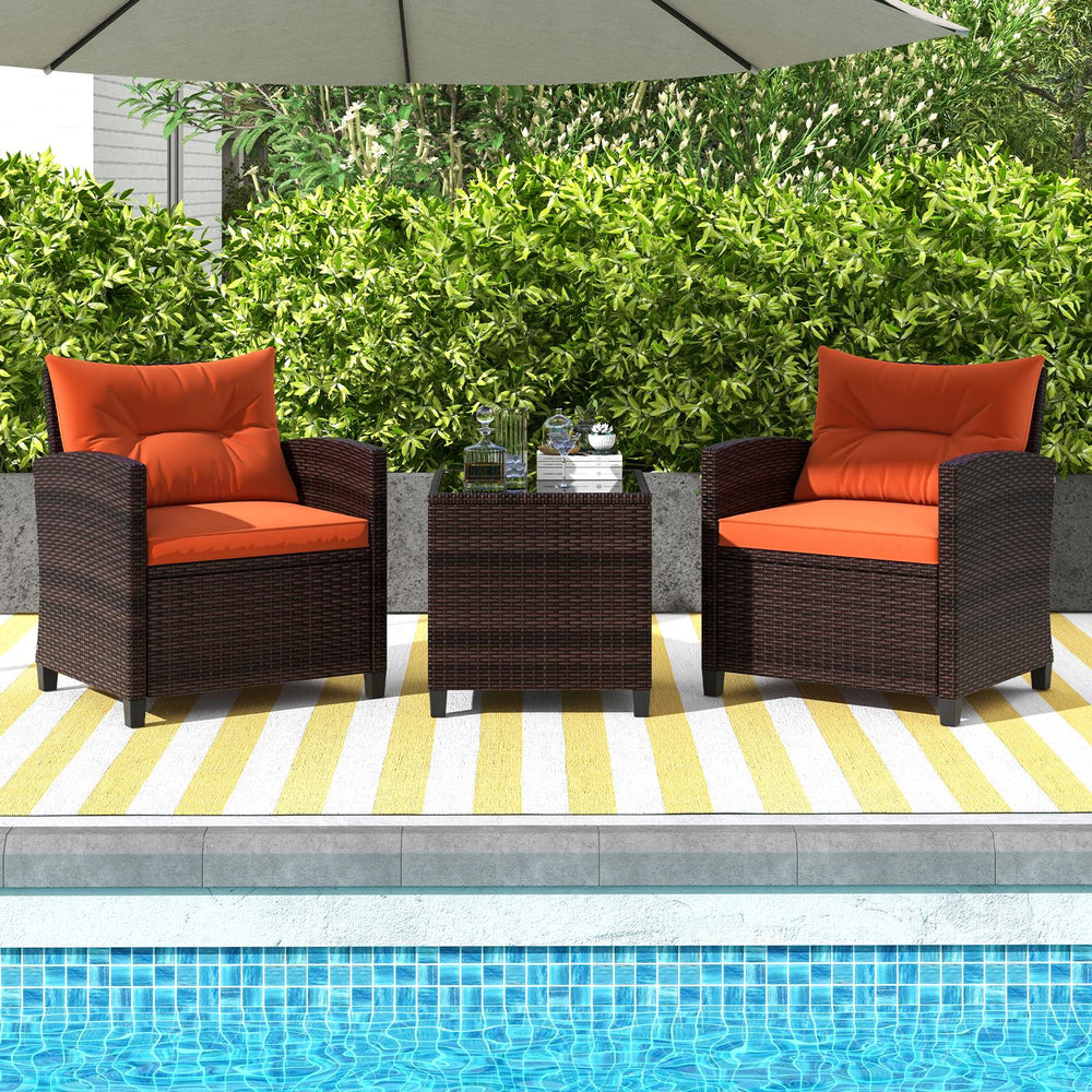 The strong and sturdy steel frame ensures the sturdiness of the set<br>Hand-woven rattan can withstand moderate rain or wind in outdoor<br>A wide armrest in suitable height is good for supporting and relaxing your arm<br>Thick and soft cushion with a high