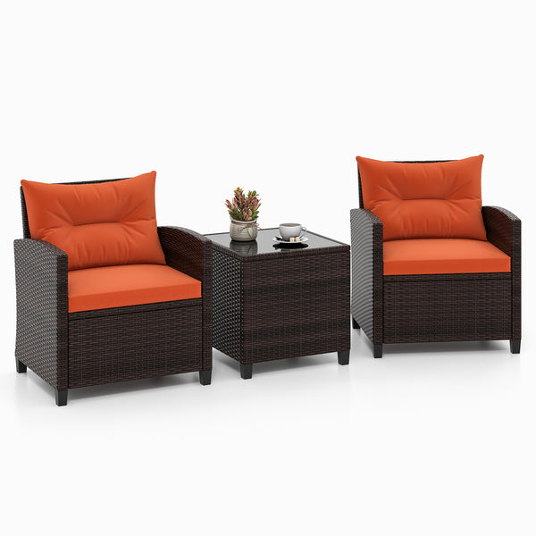 The strong and sturdy steel frame ensures the sturdiness of the set<br>Hand-woven rattan can withstand moderate rain or wind in outdoor<br>A wide armrest in suitable height is good for supporting and relaxing your arm<br>Thick and soft cushion with a high
