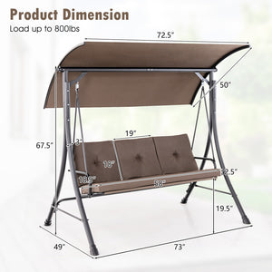 This outdoor porch swing with canopy can provide you with comfortable sitting feeling  letting you have a good leisure time and relieve stress. Â  The porch swing features heavy-duty steel frame  triangular base and solid springs hooks  bearing up to 800 