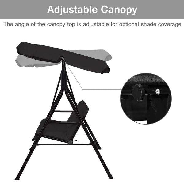 Brand New And High Quality<br>Outdoor Loveseat Swing Chair<br>Providing Two Comfortable Seats<br>With A Waterproof Top Canopy  Protecting You From Ultraviolet Ray And Drizzle<br>Black Steel Frame  Durable And Sturdy<br>With Seat And Back Cushion Add Comfo
