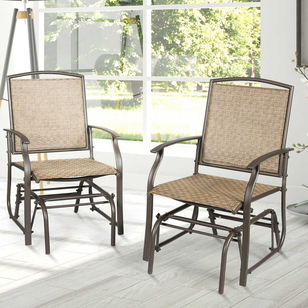 If you want to have a rocking chair to sit on and enjoy sunshine. This rocking chair is a good choice for you. Made of fabric and heavy iron construction  it is sturdy and durable to serve you for long time. Â  Â  The slightly sloping back and armrest wil