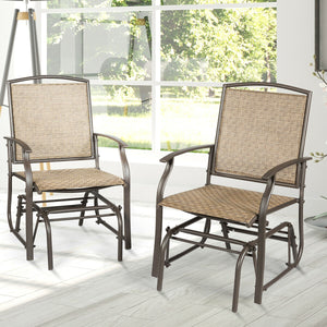 If you want to have a rocking chair to sit on and enjoy sunshine. This rocking chair is a good choice for you. Made of fabric and heavy iron construction  it is sturdy and durable to serve you for long time. Â  Â  The slightly sloping back and armrest wil