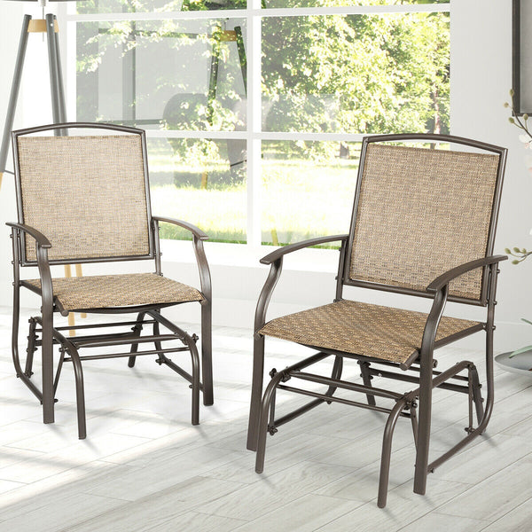 If you want to have a rocking chair to sit on and enjoy sunshine. This rocking chair is a good choice for you. Made of fabric and heavy iron construction  it is sturdy and durable to serve you for long time. Â  Â  The slightly sloping back and armrest wil