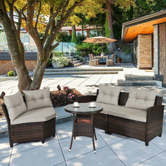 The sturdy and durable steel frame ensures sturdiness of the set<br>Tight and hand-woven rattan can withstand moderate rain or wind<br>Thick and soft cushion with a high-density sponge for your hip and back<br>Cover with the zipper of the seat cushion is 