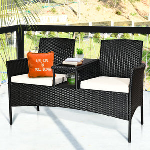 Rugged steel frame is durable and sturdy<br>High-quality rattan is weather-resistant and fade-resistant<br>Tempered glass table top is fixed by powerful suckers<br>Soft seat cushions is filled with high-density sponge<br>The zippered cover is removable an