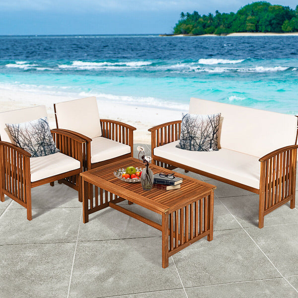 Made of premium acacia wood  the whole frame is sturdy and not easy to crack or deform. Â  All the single chairs and loveseat are equipped with soft and high-resilient cushion for seat and backrest. You will get excellent comfort if you sit on the sofa. I
