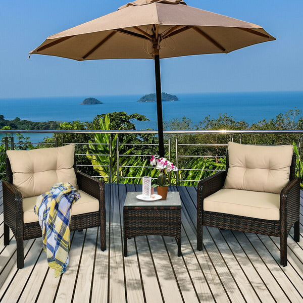 Made of high-quality PE rattan with strong toughness  it is not easy to break<br>Sturdy metal frame structure with superior load-bearing performance<br>A soft sponge filled cushions  comfortable and breathable<br>The thick tempered glass tabletop is sturd