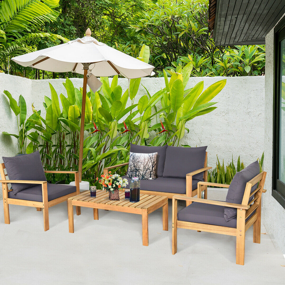 Made of solid acacia wood with FSC certification  superior durable<br>Thick and cozy cushion provides ultimate comfortable<br>Detachable cushions and waterproof for outdoor use<br>Freely DIY the furnish  for an optimal new look<br>Spend time with your fam