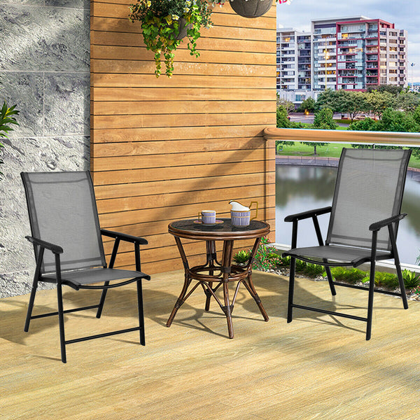 Metal powder coating frame is easy to clean<br>Chair can be used indoors and outdoors<br>2 ergonomic armrests for comfortable arm placement<br>Set of 2 chairs has good abrasion and water resistance<br>Set of 2 chairs is in fabric that can withstand bad we