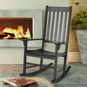 This rocking chair is constructed of premium acacia wood  which is corrosion-resistant and durable to support your long-term use. Â  Designed with contoured slatted seat  high back and widened armrest  the chair will give you comfortable sitting feeling t