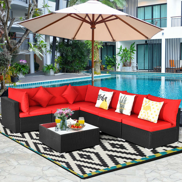 Free combination of sectional sofa as per your needs<br>Solid structure with L shape aluminum feet<br>Exquisite PE wicker frame adds unique charm<br>Comfortable sofa set with thick cushions and soft pillows<br>The cover of seat cushion is removable and wa