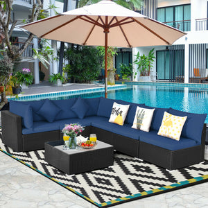 Free combination of sectional sofa as per your needs<br>Solid structure with L shape aluminum feet<br>Exquisite PE wicker frame adds unique charm<br>Comfortable sofa set with thick cushions and soft pillows<br>The cover of seat cushion is removable and wa