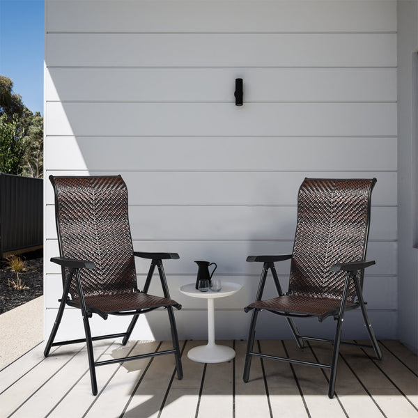 This folding rattan chair is perfect for indoor or outdoor leisure time with your family or friends in backyard  garden  poolside and more. Â  Made of high-standard steel frame with powder-coated finish  this chair has high stability and strong durability