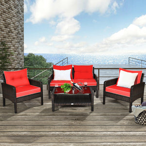 The rugged frame ensures sturdiness and stableness<br>Functional and beautiful design perfect for garden  backyard  and balcony<br>Rattan coffee table with tempered glass top and large storage space<br>Thick and comfortable cushions with removable cover<b