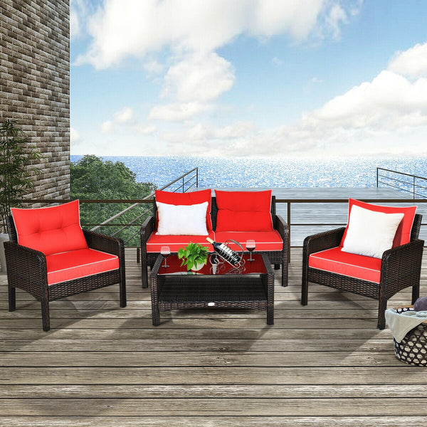 The rugged frame ensures sturdiness and stableness<br>Functional and beautiful design perfect for garden  backyard  and balcony<br>Rattan coffee table with tempered glass top and large storage space<br>Thick and comfortable cushions with removable cover<b