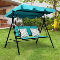 Able to comfortably sit and swing 3 people independently <br>Made of a high quality  weather-resistant steel frame with wide  sturdybase <br>Adjustable canopy design for optimal shade coverage and rain protection <br>Comfortable angle and well-ventilated 