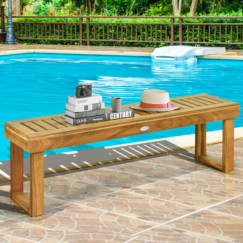 Made of solid acacia wood which provides stability and strong bearing capacity  the bench is super sturdy and durable. Â  Are you looking for a natural style bench for your patio? If so  this bench is highly recommended to you. Besides  with the varnish t