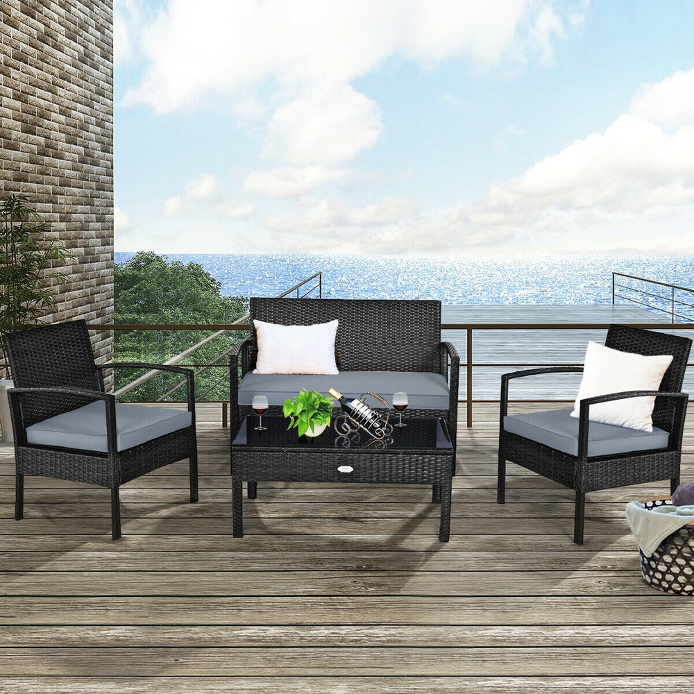 Made of sturdy and solid steel frame with all weather PE rattan  this patio rattan furniture set can keep stability and durability for long time use. Â  Breathable and soft cushions will hold you comfortably and the cover of cushion can be removed with sm