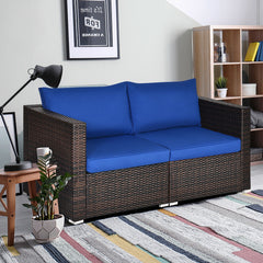 Power coated and solid steel frame adds sturdiness and durability<br>Tight and hand-woven rattan to withstand change of weather<br>2 of the corner sofas can be used separately<br>Aluminum foot pads protect bottom rattan from scratching<br>Wide armrest for
