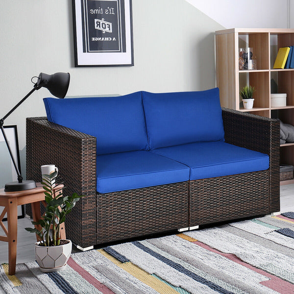 Power coated and solid steel frame adds sturdiness and durability<br>Tight and hand-woven rattan to withstand change of weather<br>2 of the corner sofas can be used separately<br>Aluminum foot pads protect bottom rattan from scratching<br>Wide armrest for