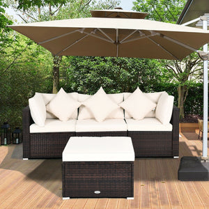 Includes 2 corner sofas  1armless table and 1 ottoman for versatile use<br>Sturdy powder-coated steel frame provides strong durability and stability<br>All-weather and wear-resistant PE rattan provides a long service life<br>Thick and soft sponge padded c