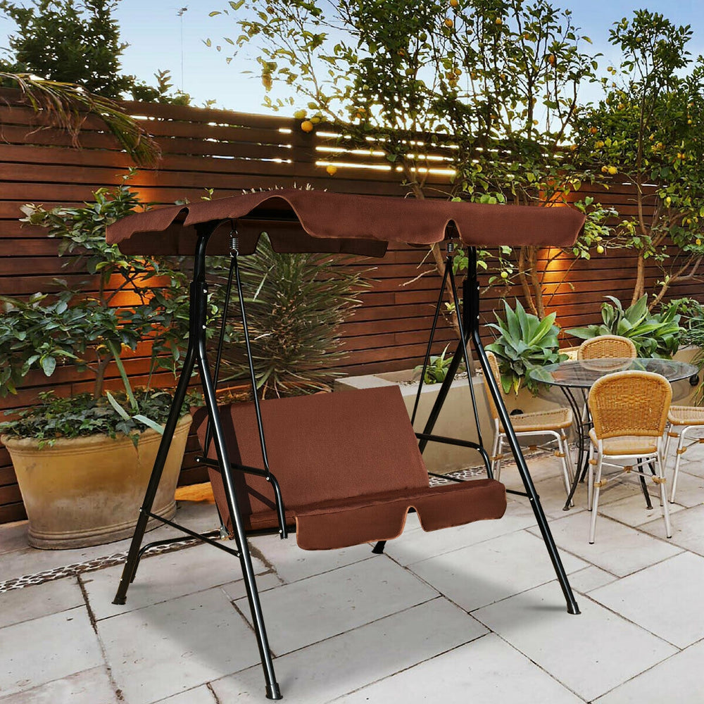 Brand New And High Quality<br>Outdoor Loveseat Swing Chair<br>Providing Two Comfortable Seats<br>With A Waterproof Top Canopy  Protecting You From Ultraviolet Ray And Drizzle<br>Black Steel Frame  Durable And Sturdy<br>With Seat And Back Cushion Add Comfo