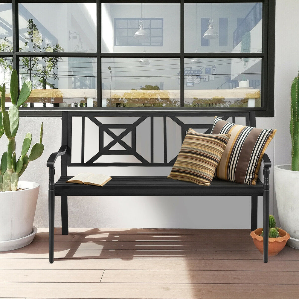 The spacious seat can hold up to 2-3 people<br>Smooth surface is easy to clean and maintain<br>Sturdy all-steel design for durability and stability<br>The elegant front legs give the bench a classic style<br>Non-slip pads prevent the floor from being scra