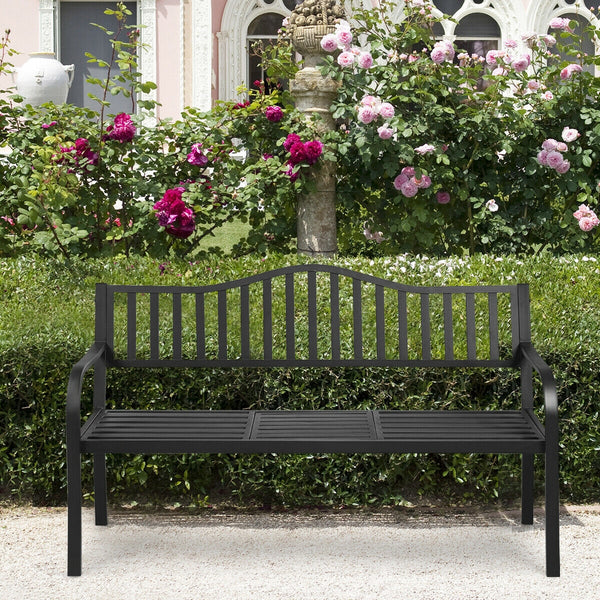 The practical garden bench provides you and your family or friends with the best place to relax. Â  The bench is made of rustproof powder-coated steel frame  which ensures durability and sturdiness for long servicing life. Besides  unique legs and non-sli