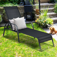 Don't leave the lounge chairs outside in rainy days for prolonging its' using life Made of Sun-proof and breathable fabric for long-lasting use  Powder-coated steel frame provides sturdy support Thick legs and anti-slip pads provide extra stability 5 adju