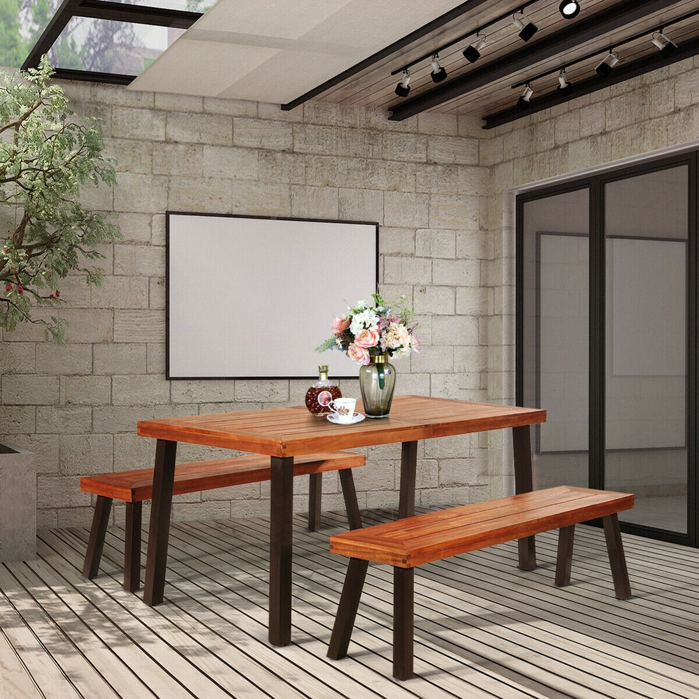 Â Acacia wood and steel materials ensure long time use<br>Â The surface of the table is waterproof and not to be scratched easily<br>Â 2â€ diameter umbrella hole with cover can be sealed again for a complete table<br>Â Widely used in the living room  gar