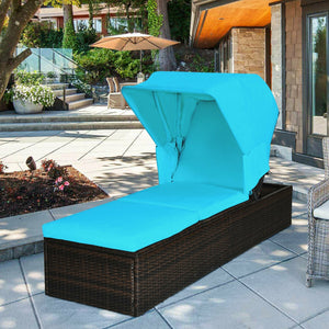 Ideal for indoor and outdoor use  suitable for beach  poolside  balcony and porch <br>PE rattan material  durable  environmentally friendly  weather resistant <br>Adjustable backrest and retractable canopy  meeting your different needs <br>Sponge padded s